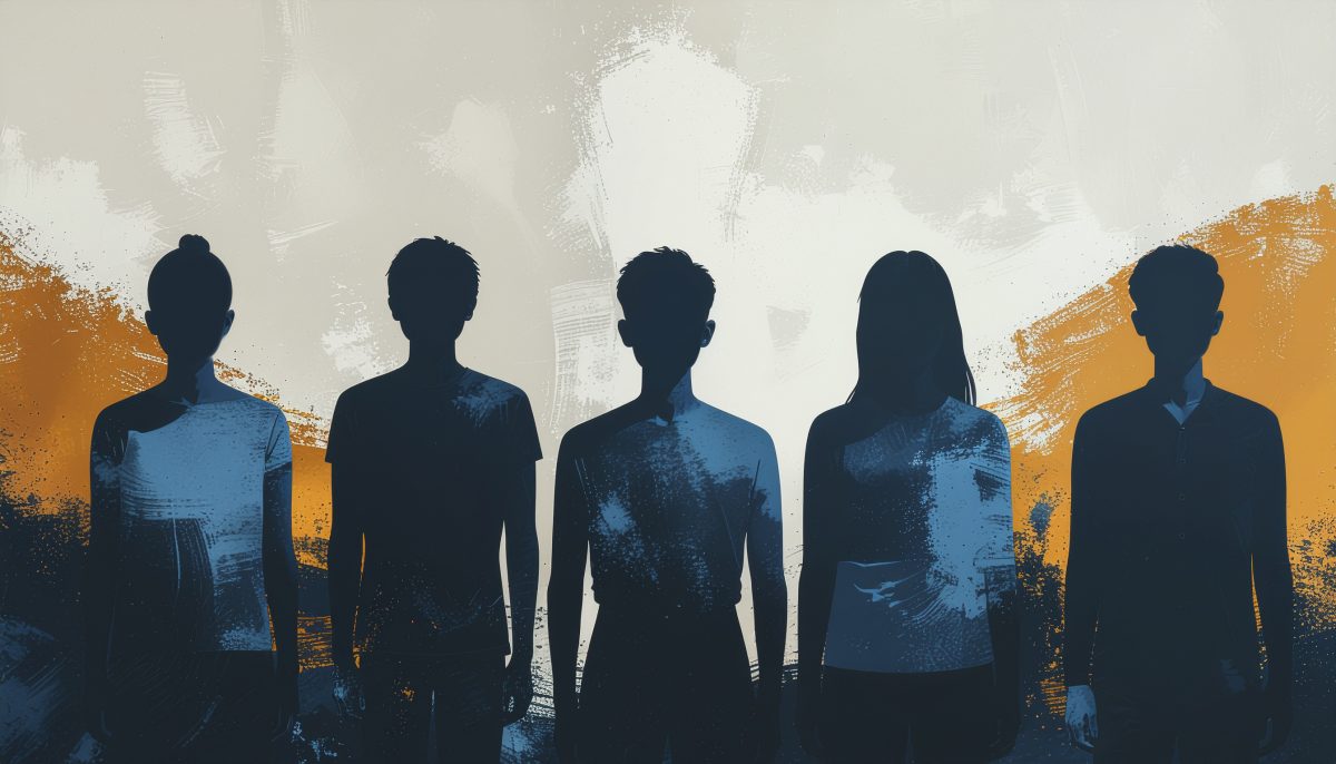 Five identical human silhouettes in a row, with a faint sixth silhouette fading to the right