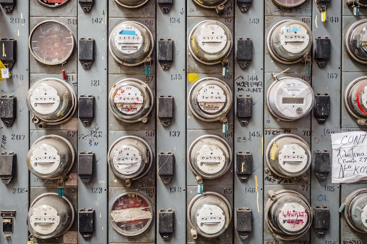 Close-up of a residential electricity meter, minimal composition